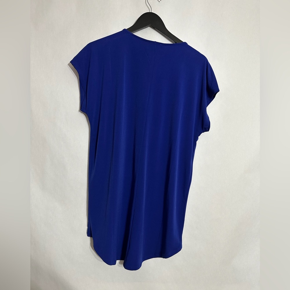 Carmen Marc Valvo Blue V-Neck Zip High Low Top Size Large Businesscore Office - Picture 6 of 6